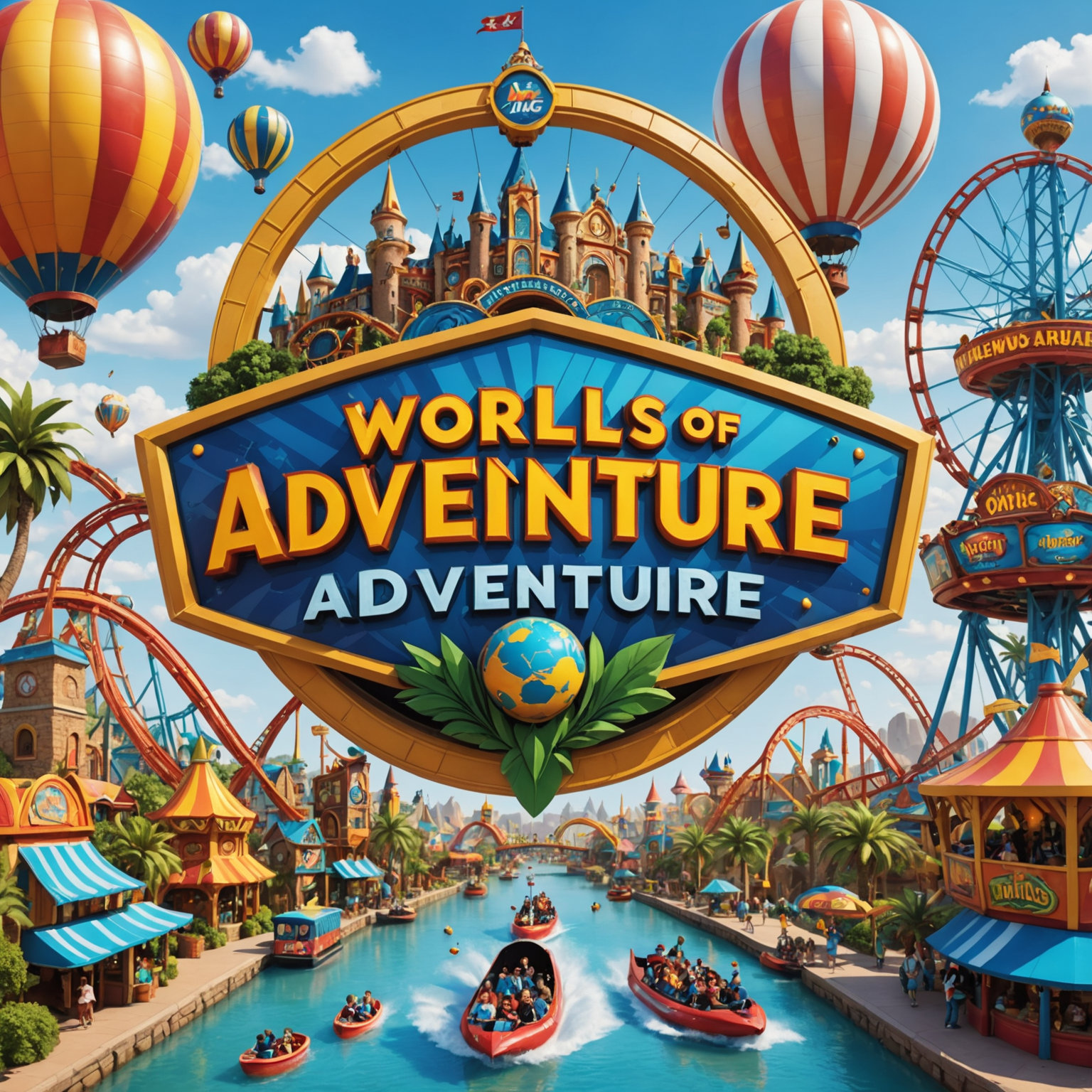 IMG Worlds of Adventure logo featuring vibrant theme park elements and thrilling rides