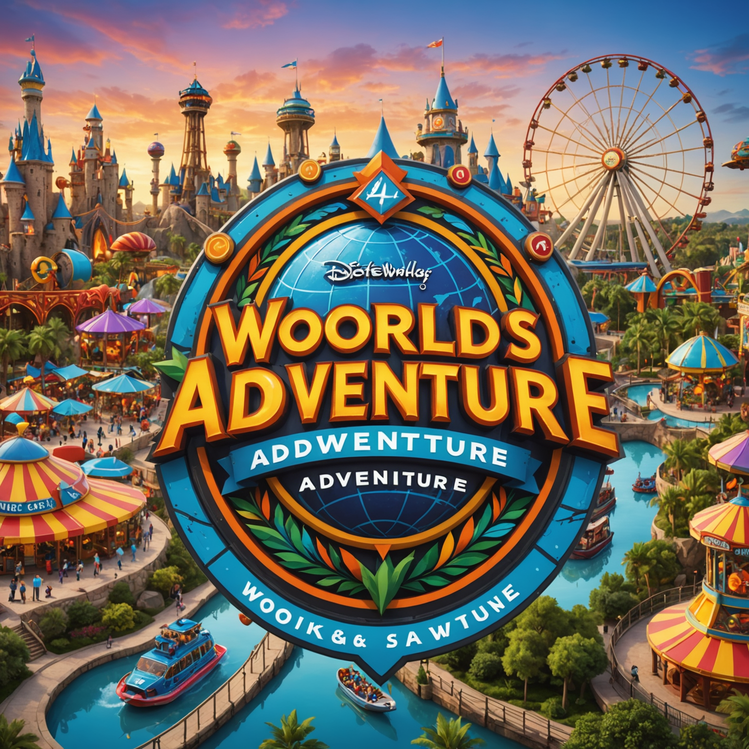 IMG Worlds of Adventure logo featuring vibrant theme park elements and thrilling rides
