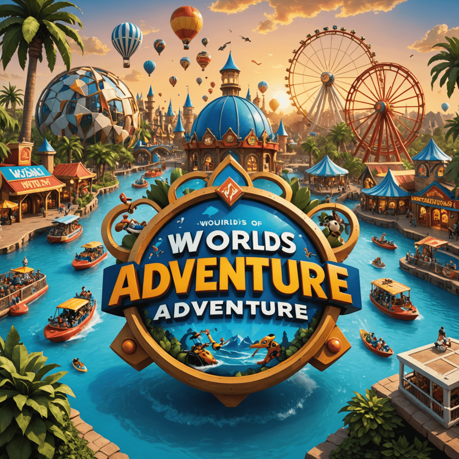 IMG Worlds of Adventure logo featuring vibrant theme park elements and thrilling rides