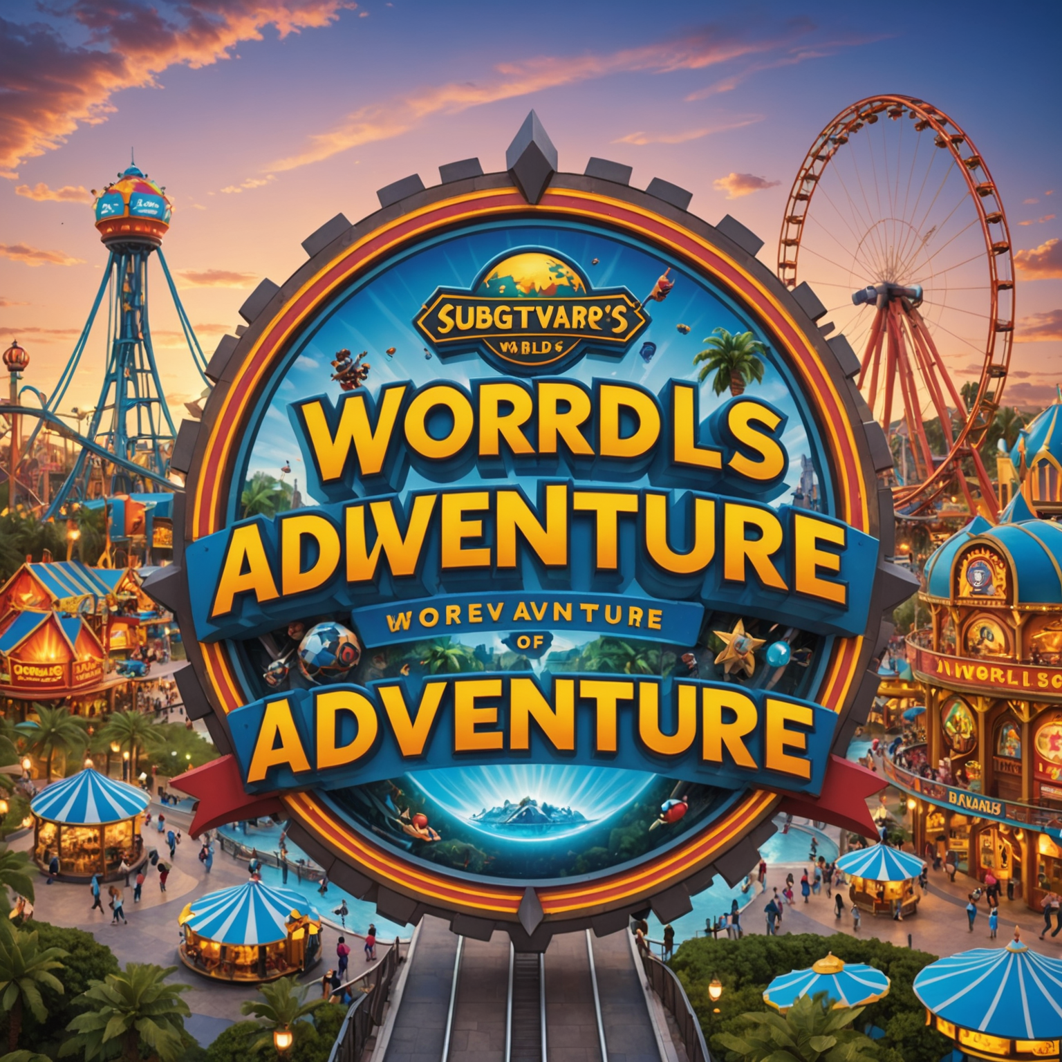 IMG Worlds of Adventure logo featuring vibrant theme park elements and thrilling rides