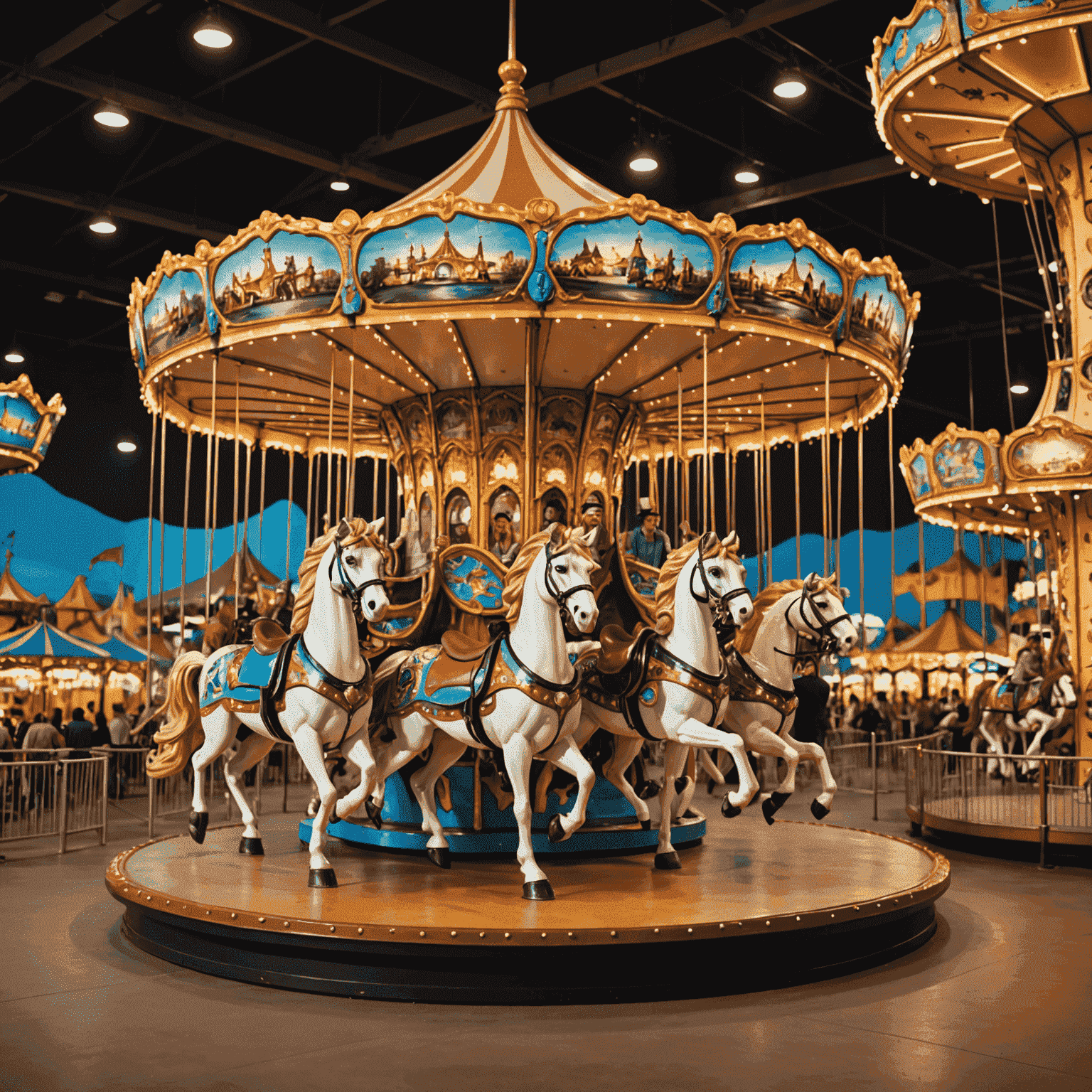 A colorful carousel and family-friendly rides, representing the Family Attractions at IMG Worlds of Adventure